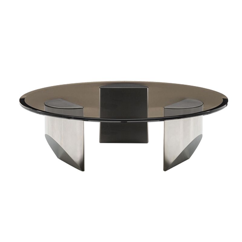 Black Glass Top Coffee Table Modern Round 3 Legs Cocktail Table