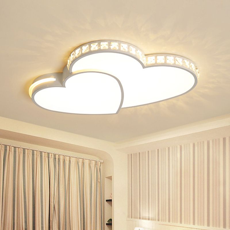 20.5"/24.5" W LED Heart Flush Mount Lamp Simple White Acrylic Ceiling Light Fixture for Bedroom in Warm/White/3 Color Light
