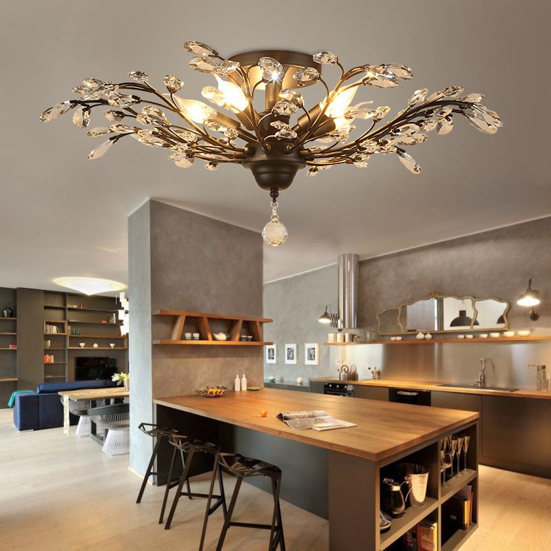 Crystal Branches Ceiling Chandelier Traditional Dining Room Pendant Lighting Fixture