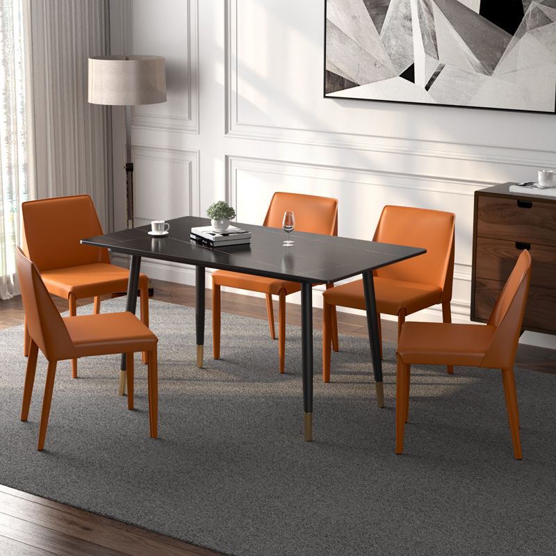 Contemporary Rectangular Stone Dining Table with 4 Steel Foot