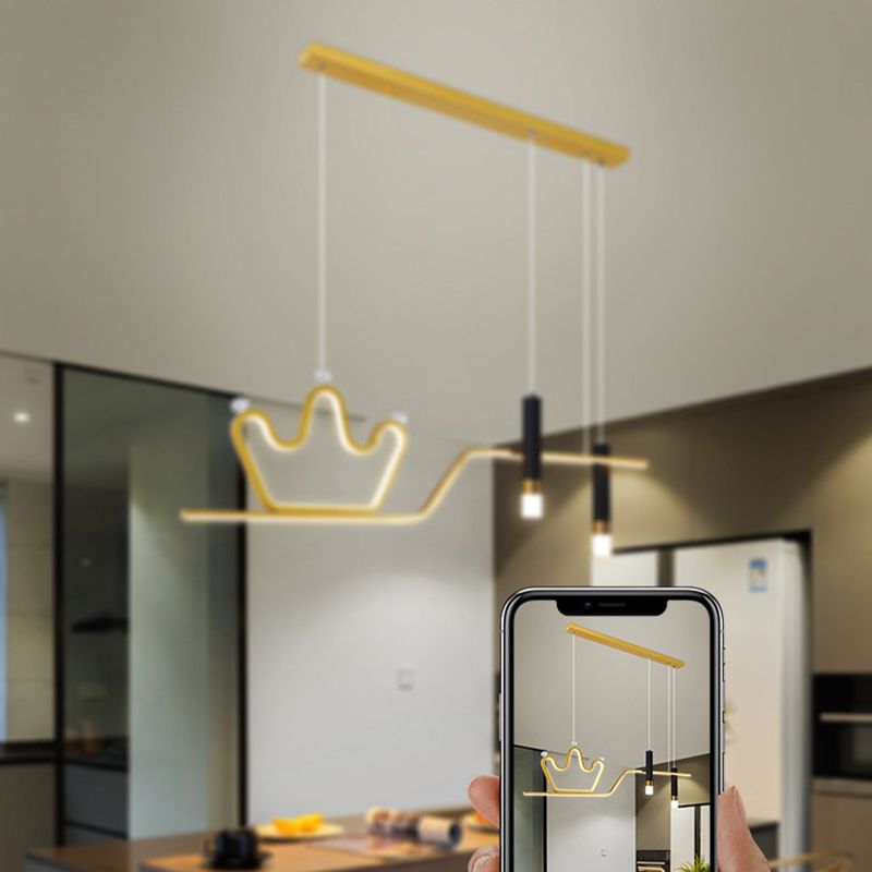 Post Modern LED Pendant Ceiling Fixture in Black / Gold Metal Linear Kitchen Island Light
