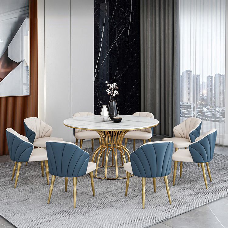 Traditional Luxury Dinette Table Round Metal Gold Base Dining Pedestal Table