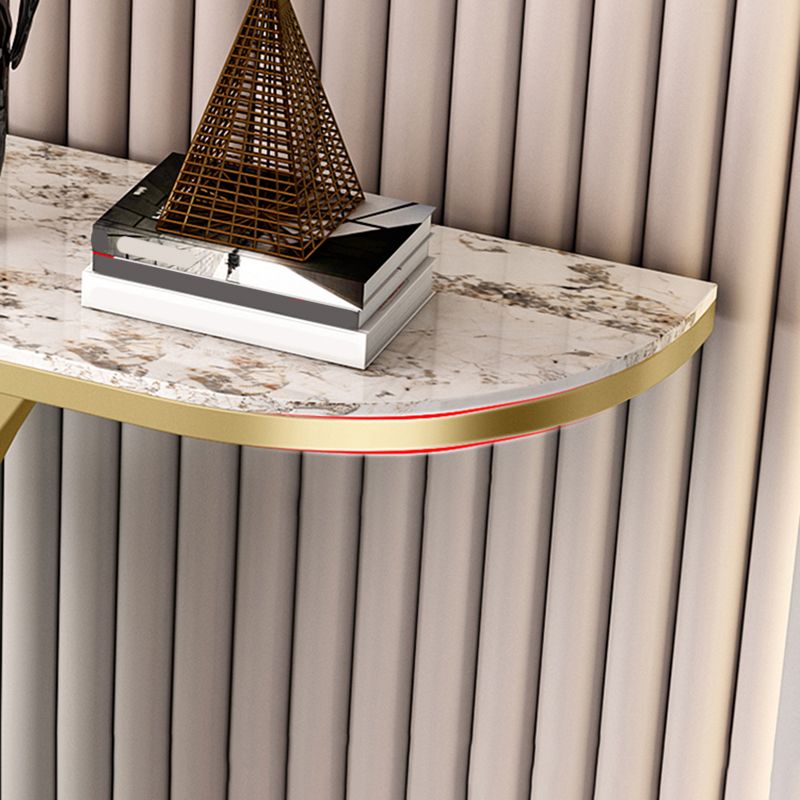 Glam Half Moon Accent Table with Stone Top and Iron Pedestal Base