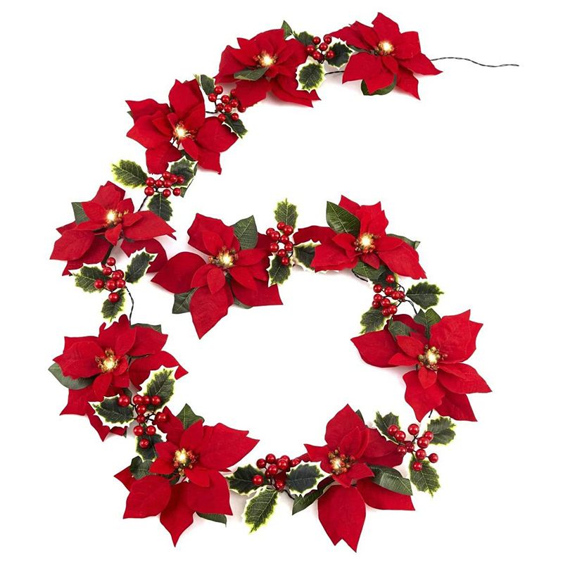 6.5ft Red Flower String Lighting Art Deco 10-Light Fabric Festive Light