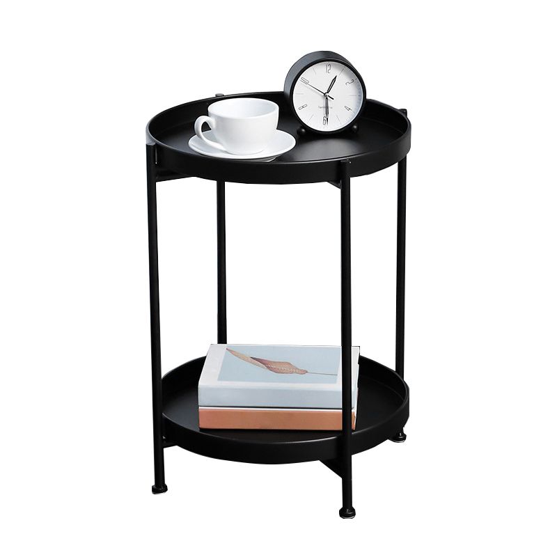 Round Mid-Century Side End Table Iron 4 Legs Tray Top End Table