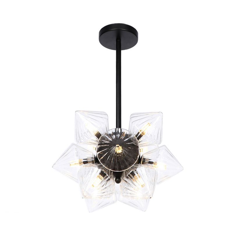 Black / Chrome Prism Semi Flush Light Vintage vintage Clear / Amber Verre 9/12 lumières Laume de vie de salon