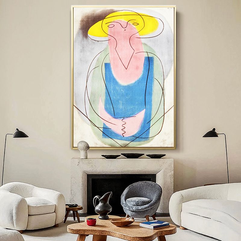 Modern Picasso Woman Painting Art Print Blue Textured Wall Decor for House Interior