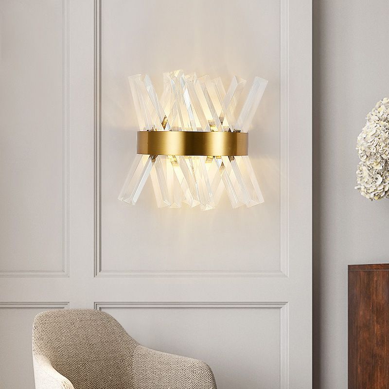 Geometric Shape Crystal Wall Light Modern Style 2 Lights Wall Light Sconce in Gold