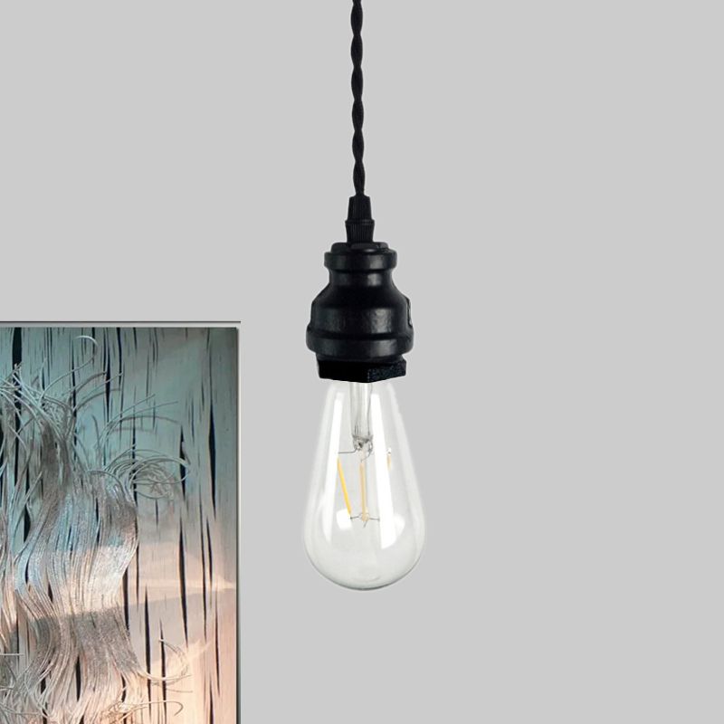 1 Bulb Mini Hanging Ceiling Light Vintage Style Black/Rust Metallic Adjustable Pendant Lighting with Pipe Design