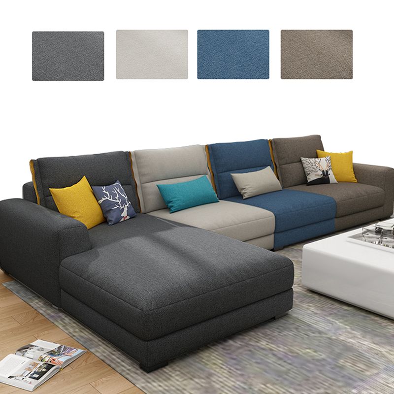 Scandinavian Cotton Blend Square Arm Sofa & Chaise for Living Room