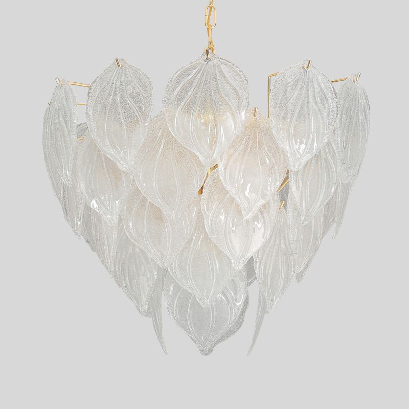 1 Light Living Room Chandelier Pendant with Leaf Glass Shade Gold Ceiling Light Fixture, 16"/23.5"/31.5" Wide