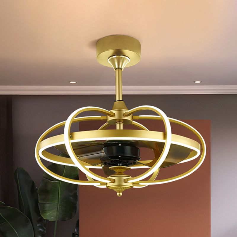 Silber/Weiß/Gold Oval Cage Semi Flush Mount Simplicity LED Silicon Hanging Lüfter Licht mit 3 braunen Klingen, 19,5 "H