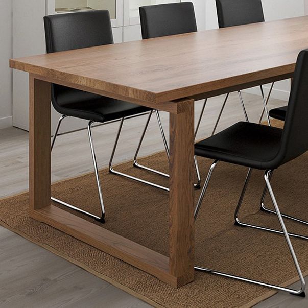 Brown Rectangle Simplicity Dinette Table Pine Solid Wood Sled Base Table