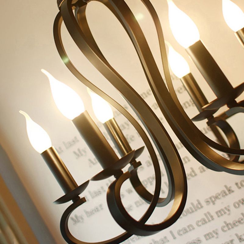 Traditional Metal Hanging Chandelier Light Swirled Arm 6 Light Candle Ceiling Chandelier for Living Room