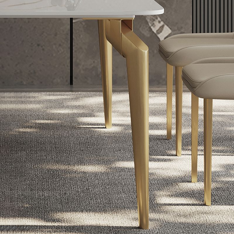 Glam Dining Table Set 1/5/7 Pcs Sintered Stone and Metal Dining Table with Armless Chairs