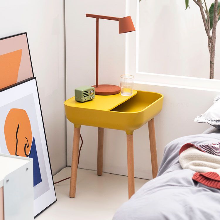 Square Accent Side Table Solid Wood 4 Legs Side End Snack Table with Shelf