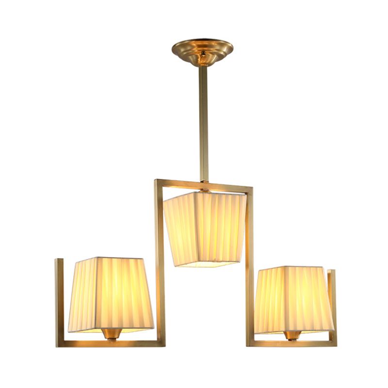 3 Lights Dining Room Hanging Light Kit Classic Brass Island Lighting with Rectangle Fabric Shade
