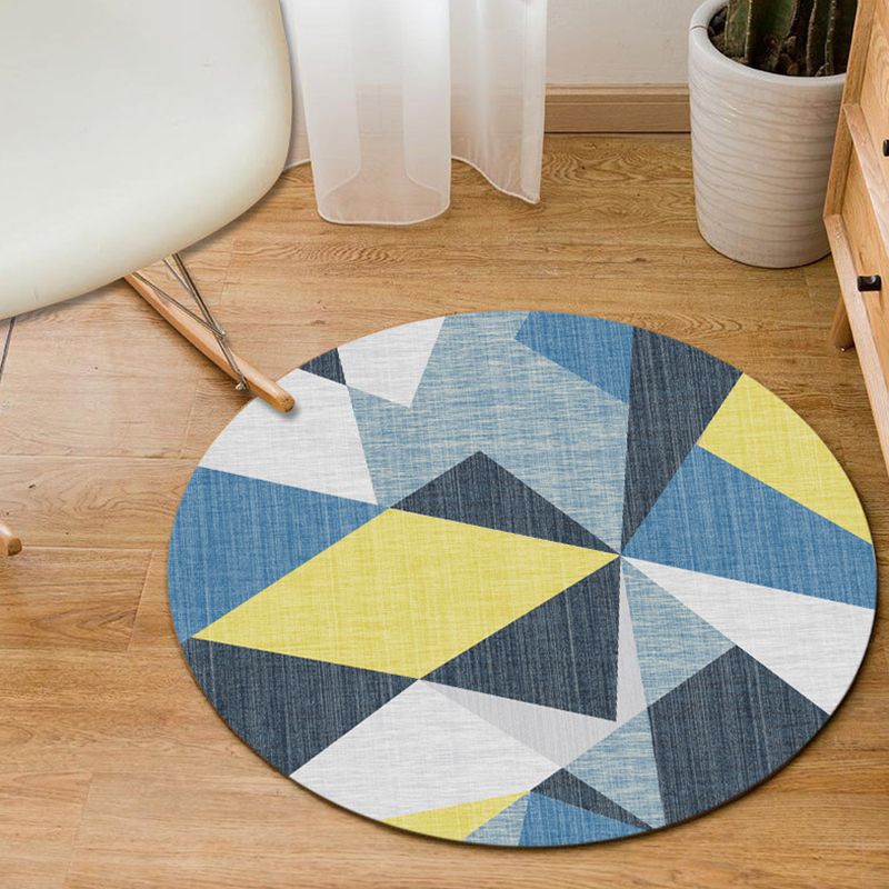 Contemporary Modern Rug in Grey and Blue Color Block Geometry Pattern Rug Polyester Anti-Slip Carpet for Home Decor