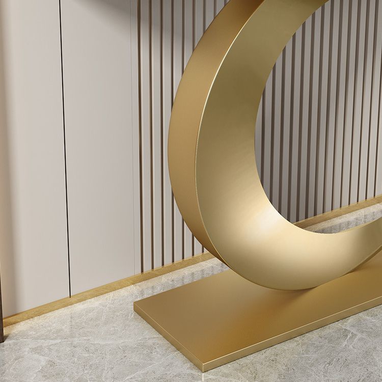 Modern Stone Console Accent Table Half Moon Iron End Table for Hall