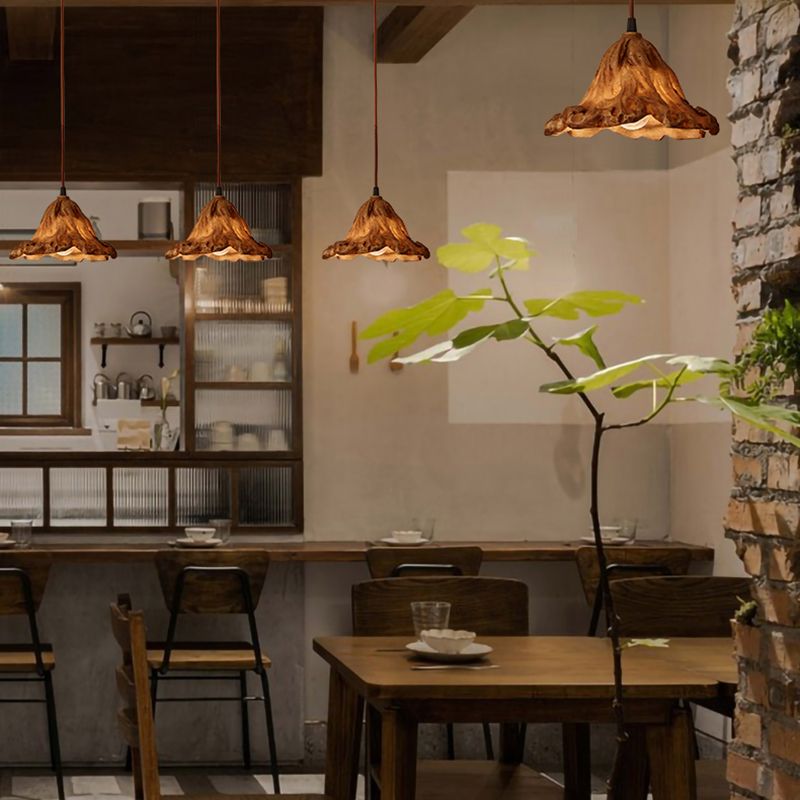 Décor décor lotus feuille en forme de pendentif en résine à manger lampe de suspension de plafond