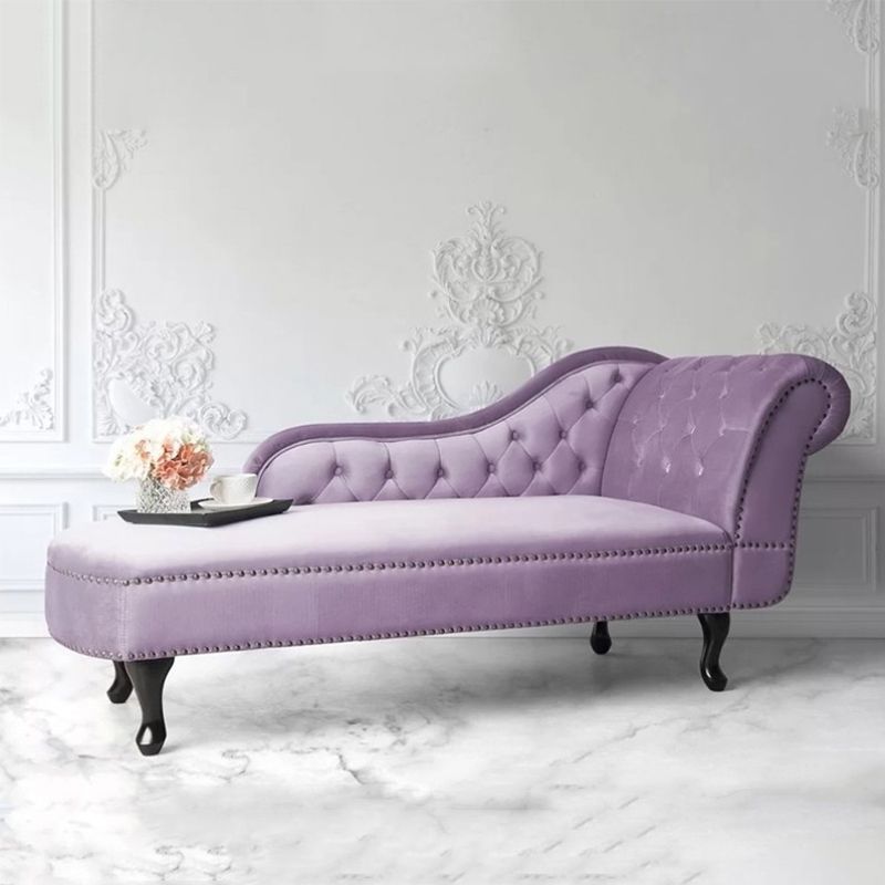Button Tufted Chaise Lounge Couch with Rolled Arms - 66.9" W