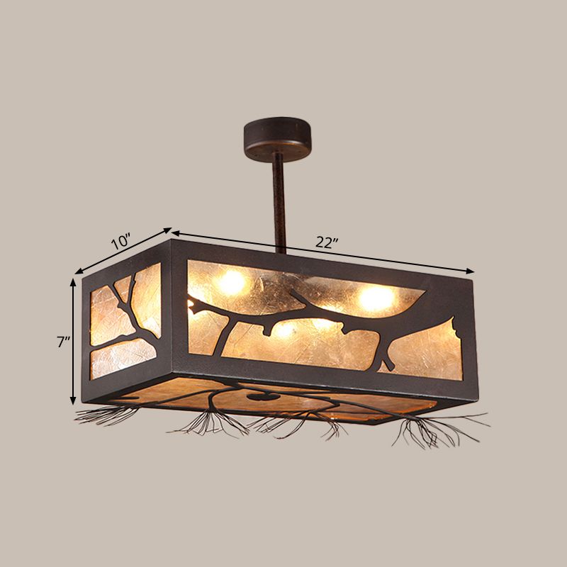 6 cabezas Semi Flush Mount Cottage Rectangle Metal cerca de la luz del techo en óxido con tono de lámina de mica