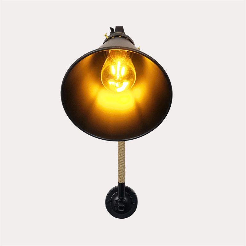 Industrial Rope Wall Sconce Cone Shape Wall Light with Metal Shade for Living Room