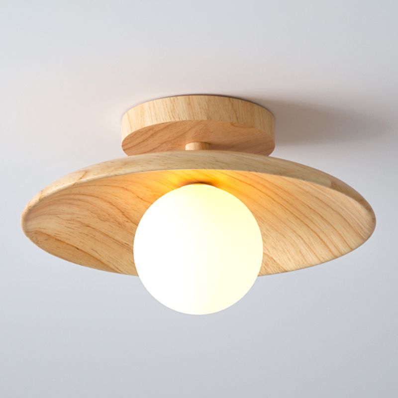 Lámpara de techo de madera moderna y sencilla, mini lámpara de pasillo de montaje semiempotrado con 1 luz