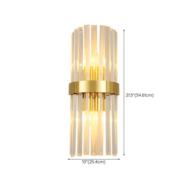 Crystal Half-Cylinder Shape Wall Sconce Modern Style 2 Lights Wall Light Fixture in Gold