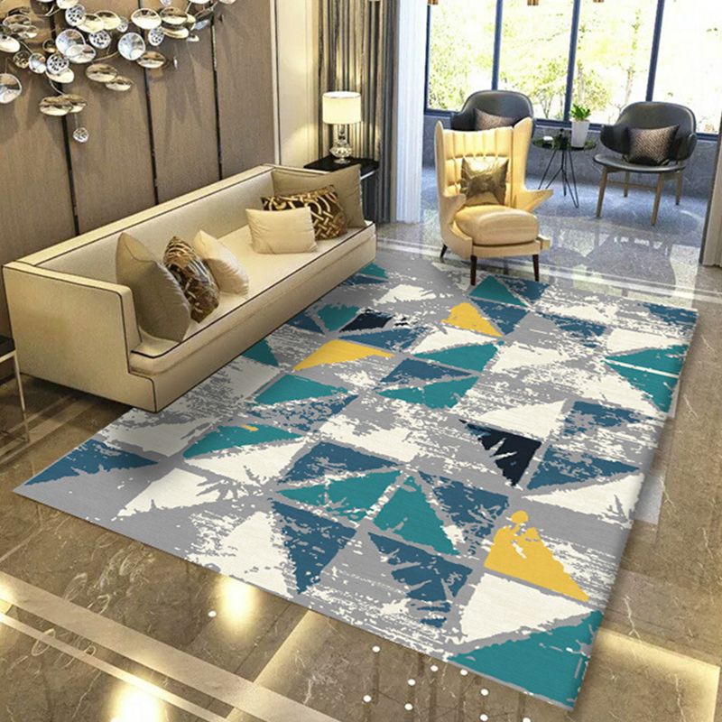 Modern Geometric Abstract Pattern Rug Multi Color Synthetics Carpet Anti-Slip Pet Friendly Machine Washable Rug for Living Room