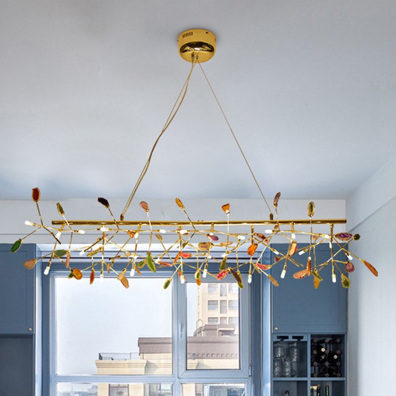 Branch Island Light Nordic Colorful Crystal 16/24 Heads Gold Hanging Ceiling Light for Dining Room