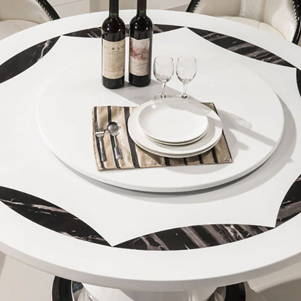 Marble Dining Table Round Pedestal Dining Site Table with Turntable