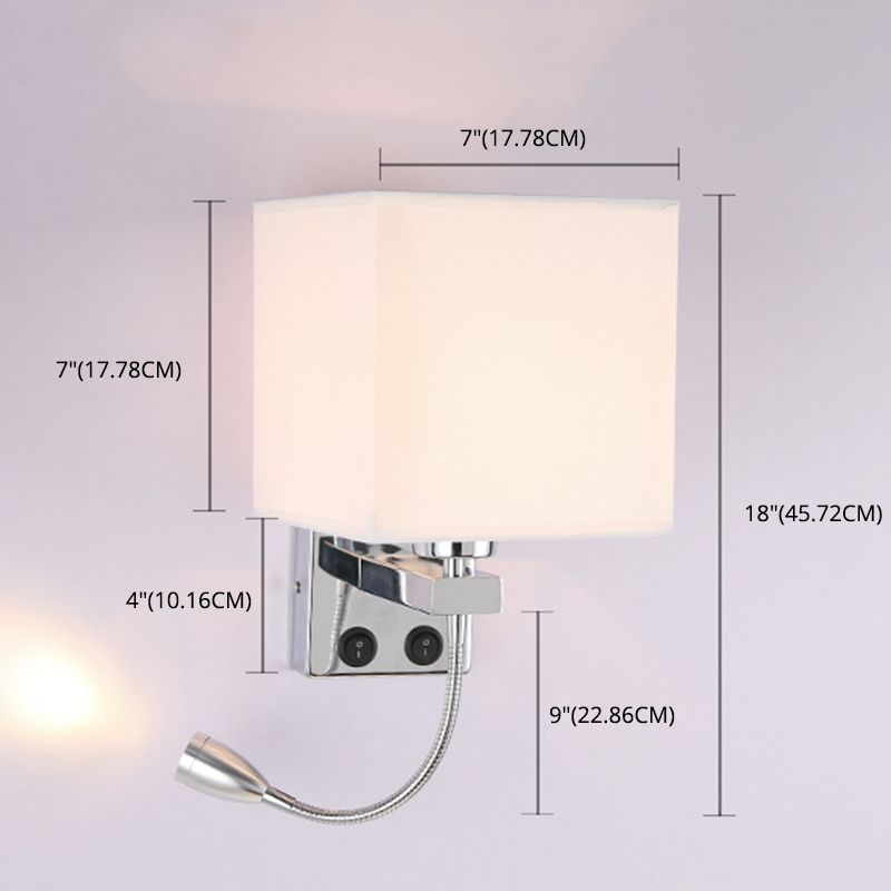 Square Fabric Shade Simplicity Wall Sconce Adjustable LED Spotlight Design Bedside Reading Lamp in Sliver
