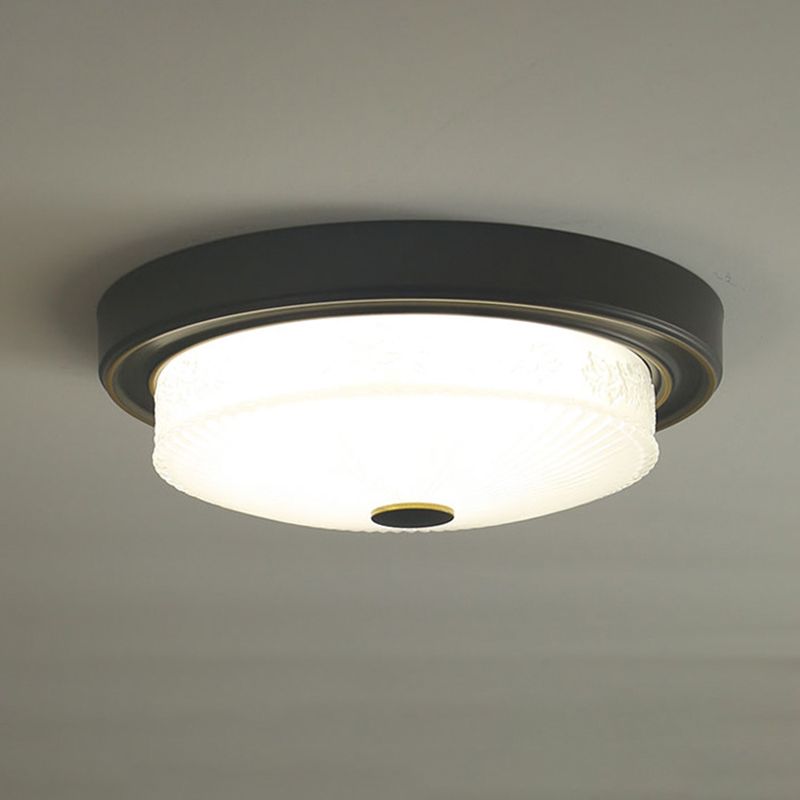 Luminaire de plafond de chambre à coucher en verre transparent en forme de tambour de style colonial