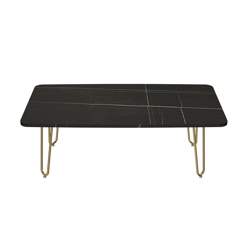 Glam Rectangle Stone Top Cocktail Table with 4 Metal Legs Coffee Table