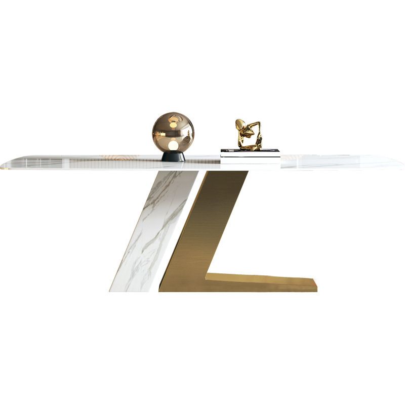 Glam Style Rectangle Table Sintered Stone Table with Metal Legs for Kitchen