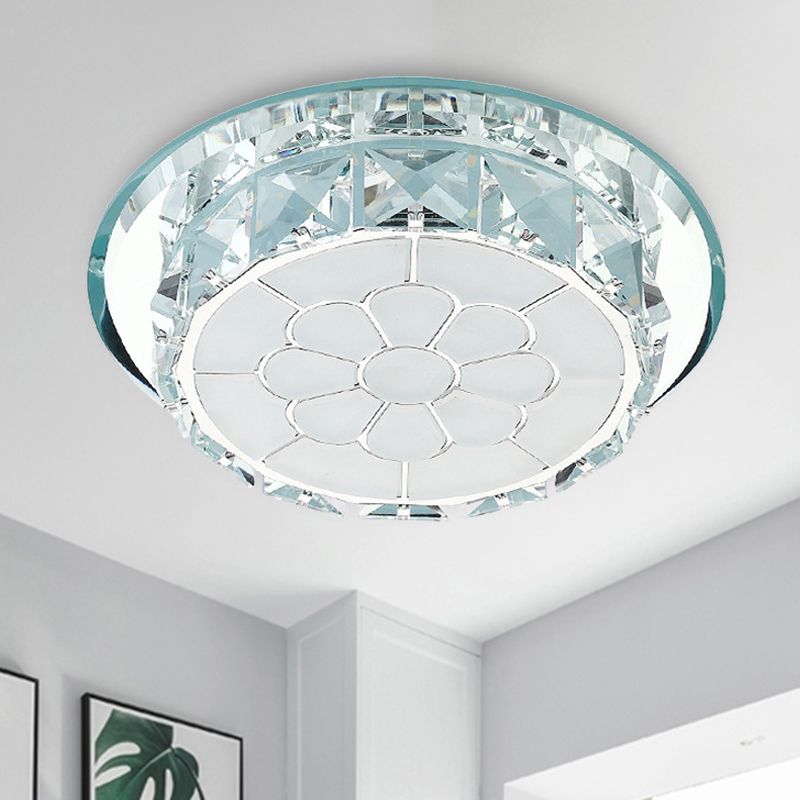 Plafonnier LED en cristal simple chromé pour couloir floral, lampe encastrée en lumière chaude/blanche/3 couleurs, encastré/monté en surface