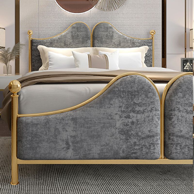 Glam Standard Bed with Upholstered Headboard in Iron Frame Bed