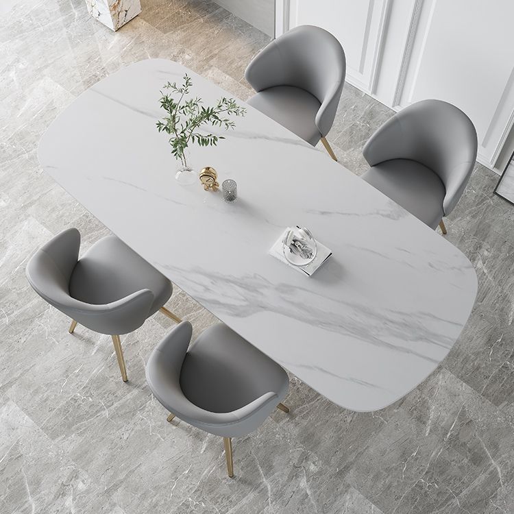Metal Traditional Luxury Rectangle Table White Sintered Stone Table for Dining Room