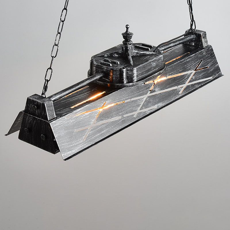 Industrial Steam Train Shaped Island Lamp 4-Bulb Wrought Iron Pendant Light