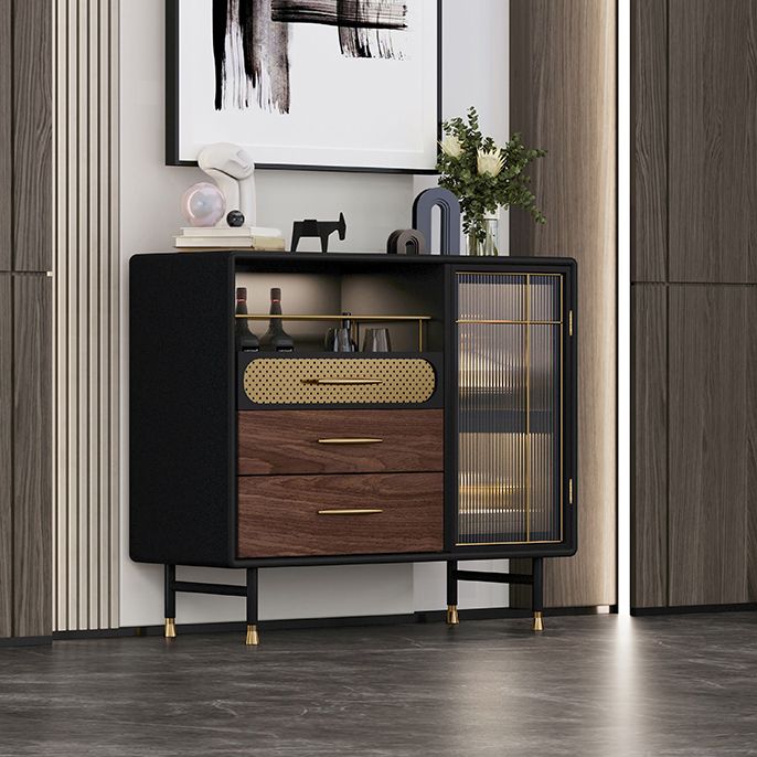 Modern Buffet Table Engineered Wood Sideboard Table with Lights for Kitchen