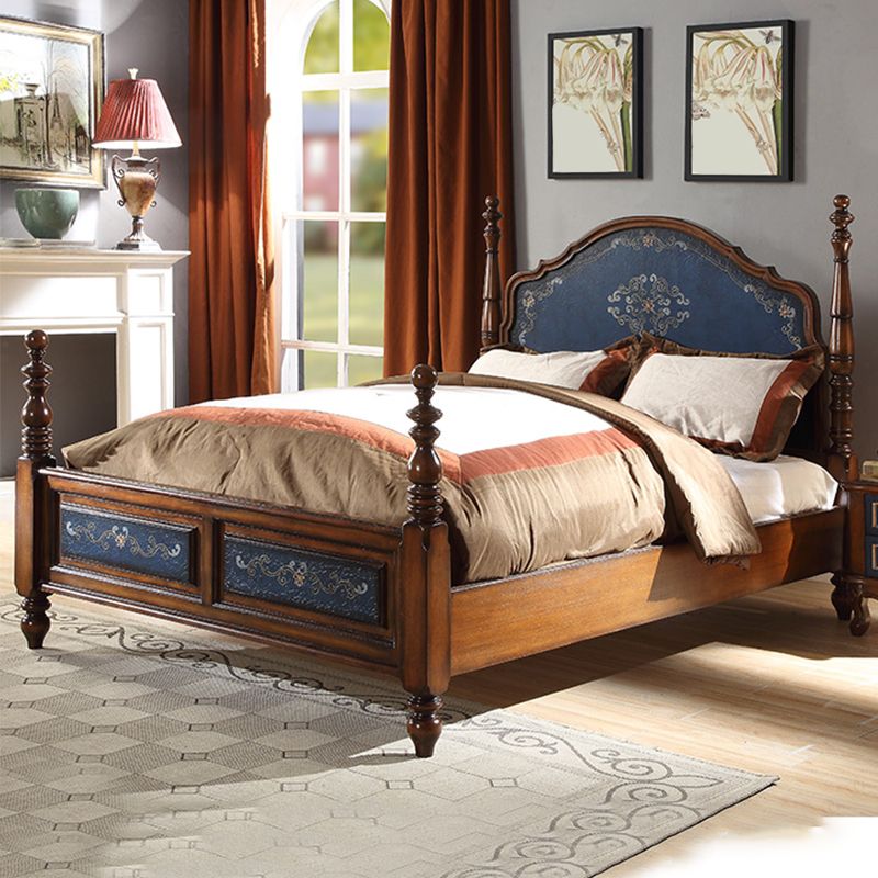 Traditional Wooden Panel Standard Bed, Arched Headboard Bed with Distressed Wood