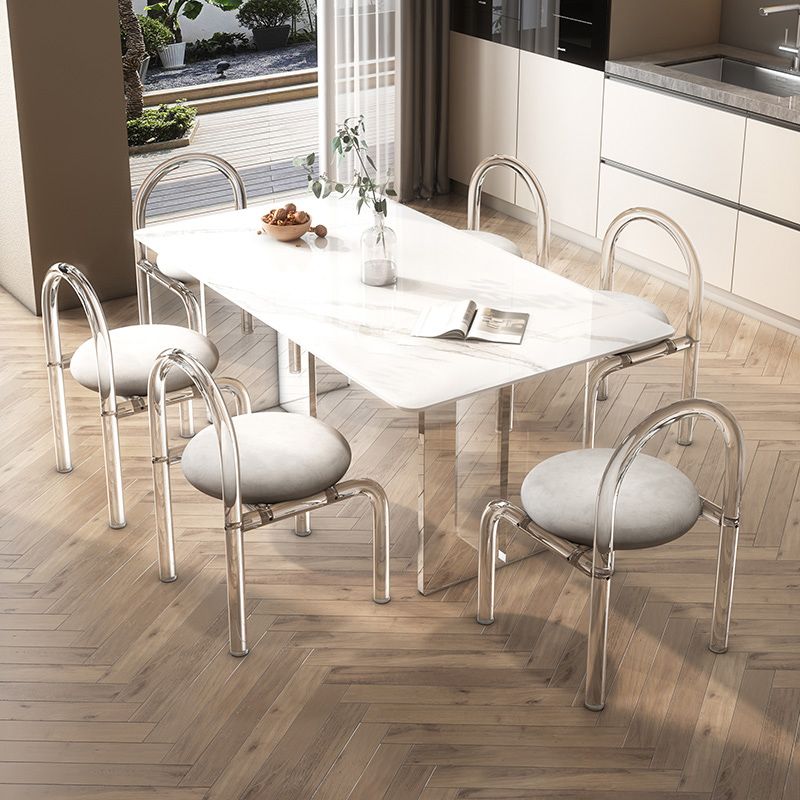 Modern Style 1/2/5/7 Pieces Dining Chairs Set Stone Rectangle Furniture in White