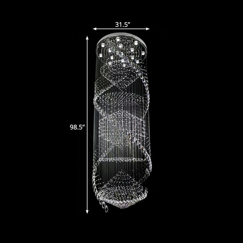 Simple Swirling Strand Ceiling Lamp 10 Bulbs Crystal LED Multi Light Pendant in Silver