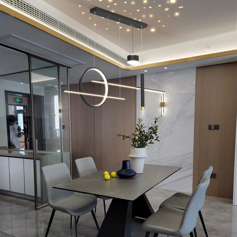 Contemporary Style Linear Island Lighting Metal 5 Light Island Pendant Lights