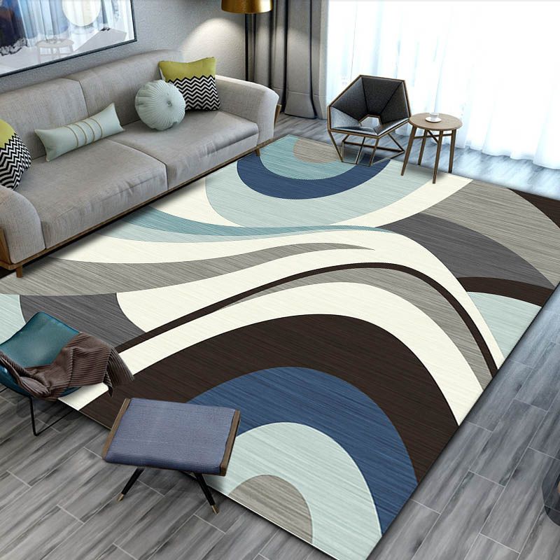 Apricot Simple Rug Polyester Geometric Rug Non-Slip Backing Rug for Living Room