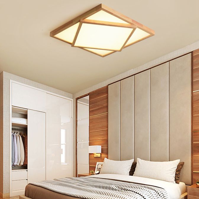 Luminaire encastré en bois à trois niveaux pour le salon Nordic beige LED plafonnier