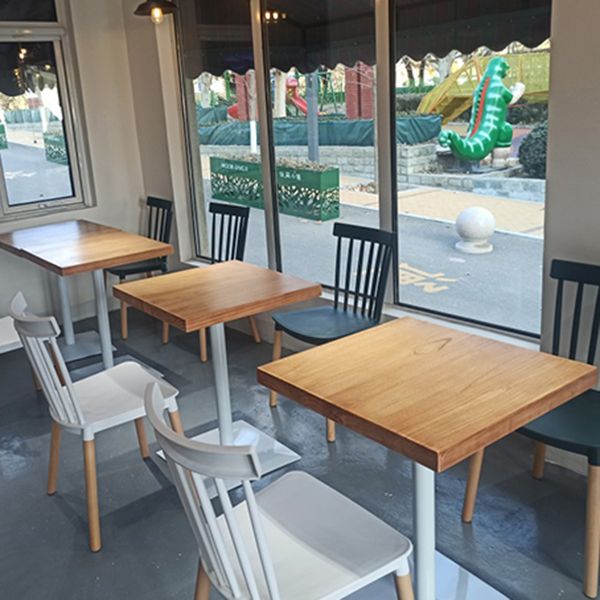 Square Wooden Fir Table Industrial Dining Table with Metal Pedestal Base