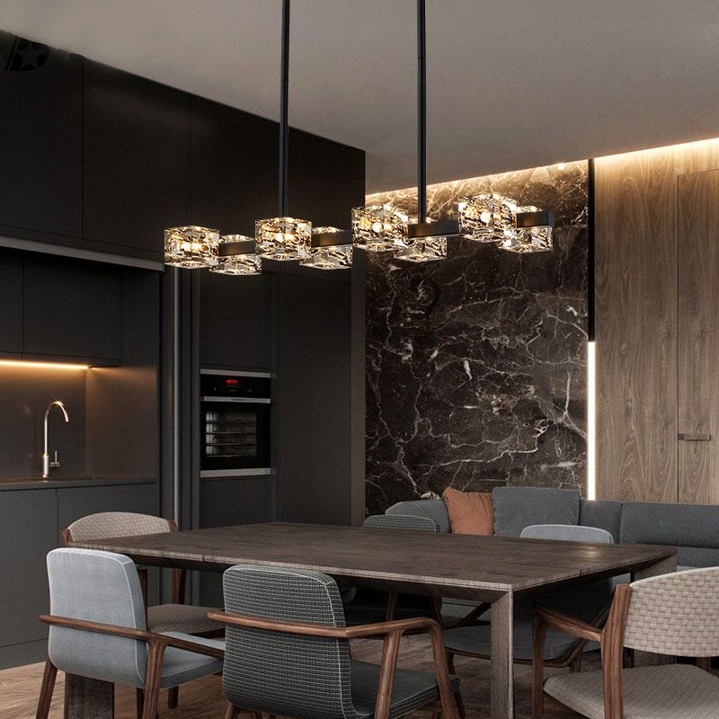 Würfelförmige Inselbeleuchtung zeitgenössische Kristallkronleuchterlicht