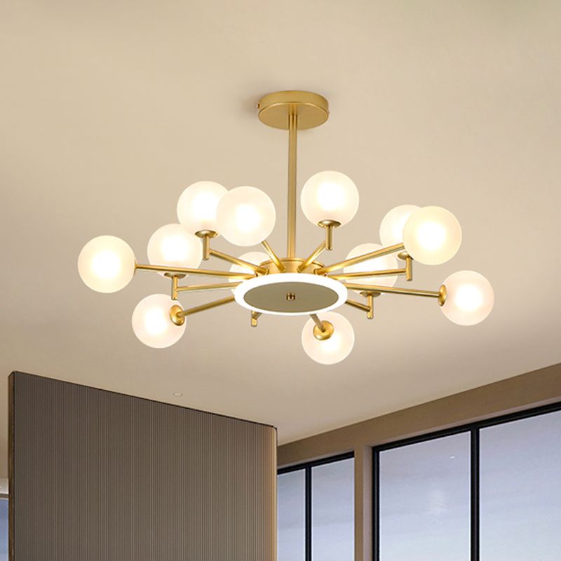 Black/Gold Starburst Chandelier Contemporary 12/16-Head Opal Frosted/Clear Glass Suspension Lighting for Living Room